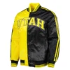 Utah jazz fast break satin varsity jacket black yellow 1