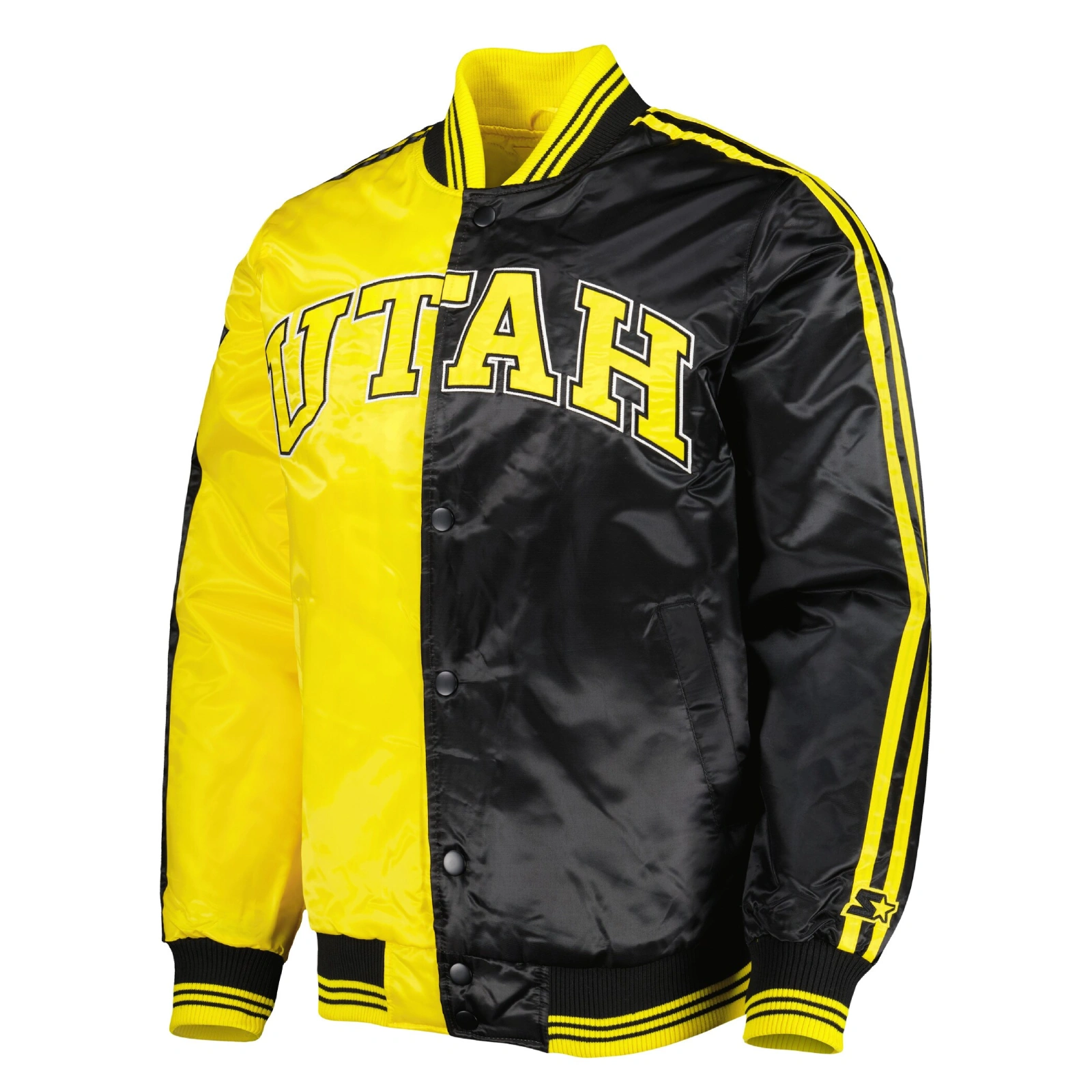 Utah jazz fast break satin varsity jacket black yellow 1