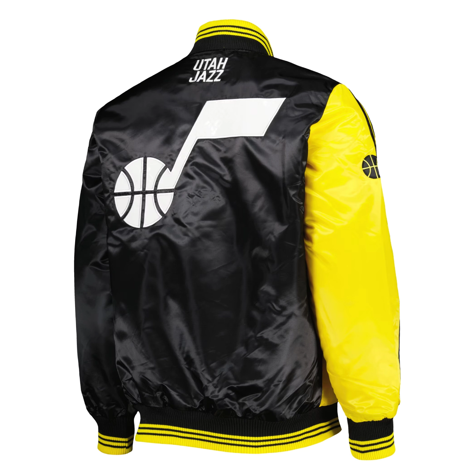 Utah jazz fast break satin varsity jacket black yellow 2