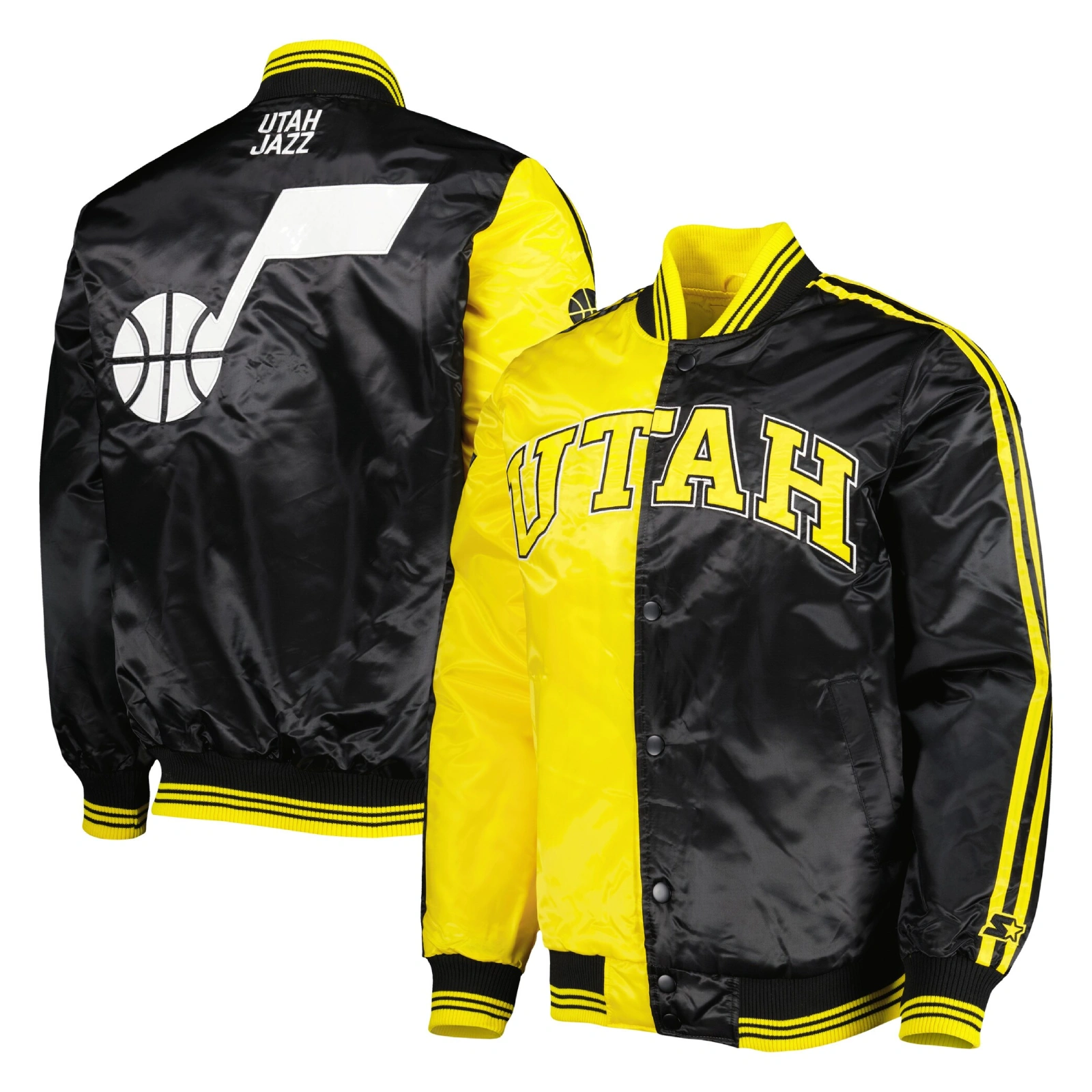 Utah jazz fast break satin varsity jacket black yellow 4