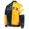 Utah jazz leader satin varsity jacket yellow navy 1