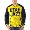Utah jazz renegade satin varsity jacket yellow black 1