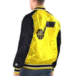 Utah jazz renegade satin varsity jacket yellow black 2