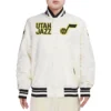 Utah jazz retro classic full snap satin varsity jacket cream 1