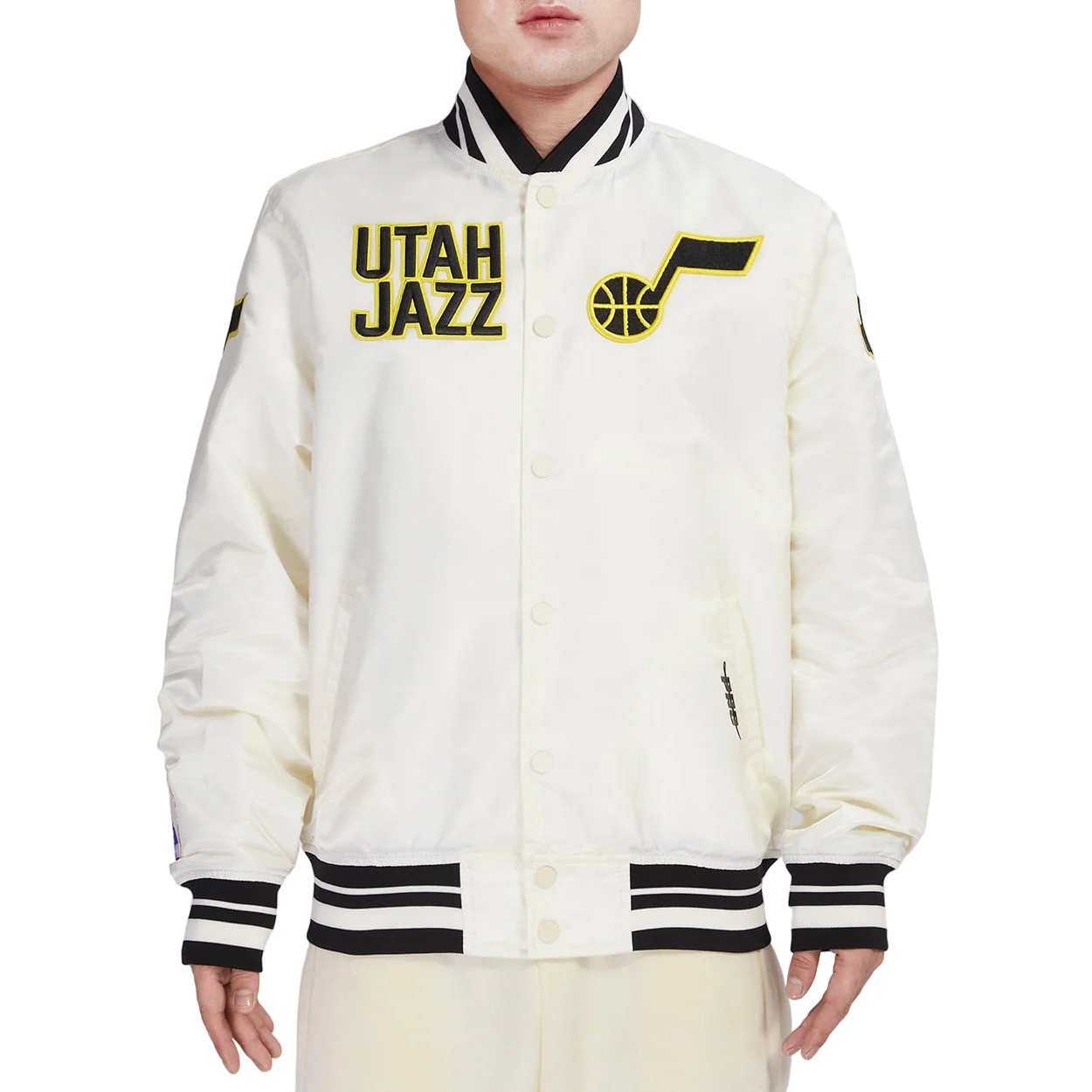 Utah jazz retro classic full snap satin varsity jacket cream 1