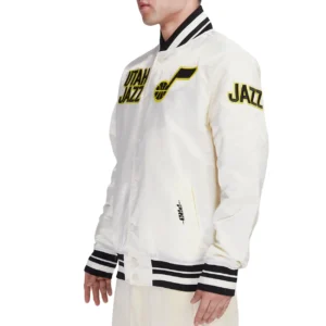Utah jazz retro classic full snap satin varsity jacket cream 2
