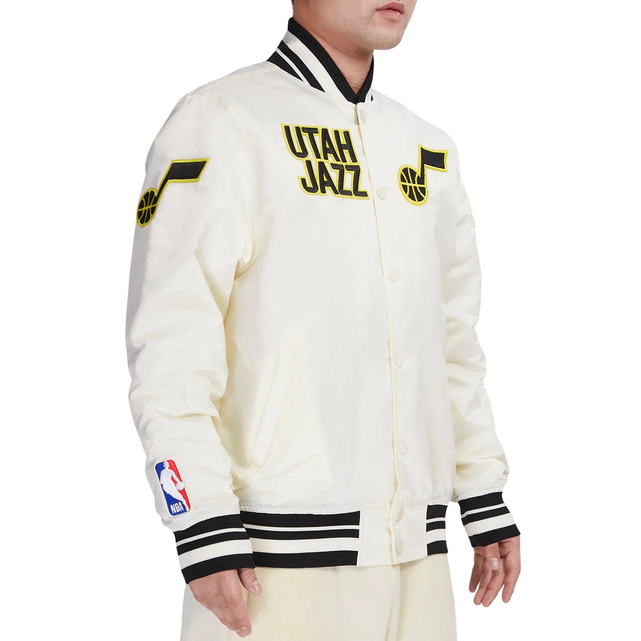 Utah jazz retro classic full snap satin varsity jacket cream 3