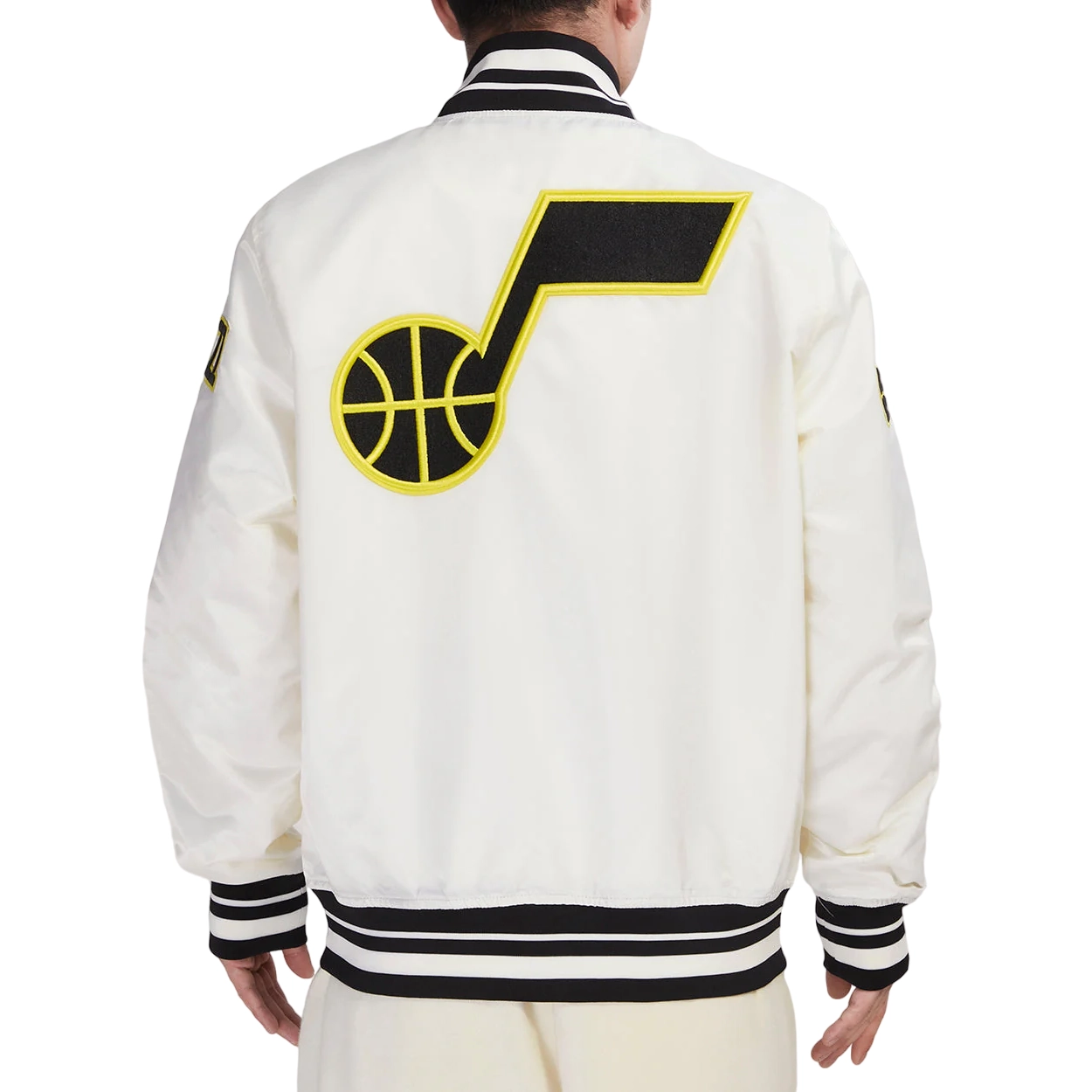 Utah jazz retro classic full snap satin varsity jacket cream 4