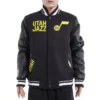 Utah jazz retro classic wool leather varsity jacket black 1