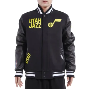 Utah jazz retro classic wool leather varsity jacket black 1