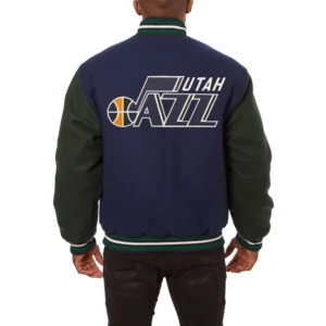 Utah jazz two tone wool varsity jacket navy green 1