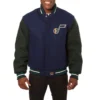 Utah jazz two tone wool varsity jacket navy green