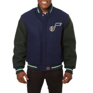 Utah jazz two tone wool varsity jacket navy green