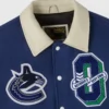 Vancouver canucks blue full snap wool and leather jacket