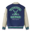 Vancouver canucks bluecream full snap wool leather jacket