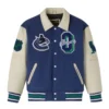 Vancouver canucks bluecream full snap wool leather varsity jacket