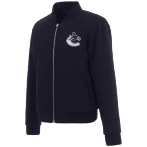 Vancouver canucks reversible full zip navy wool varsity jacket 1