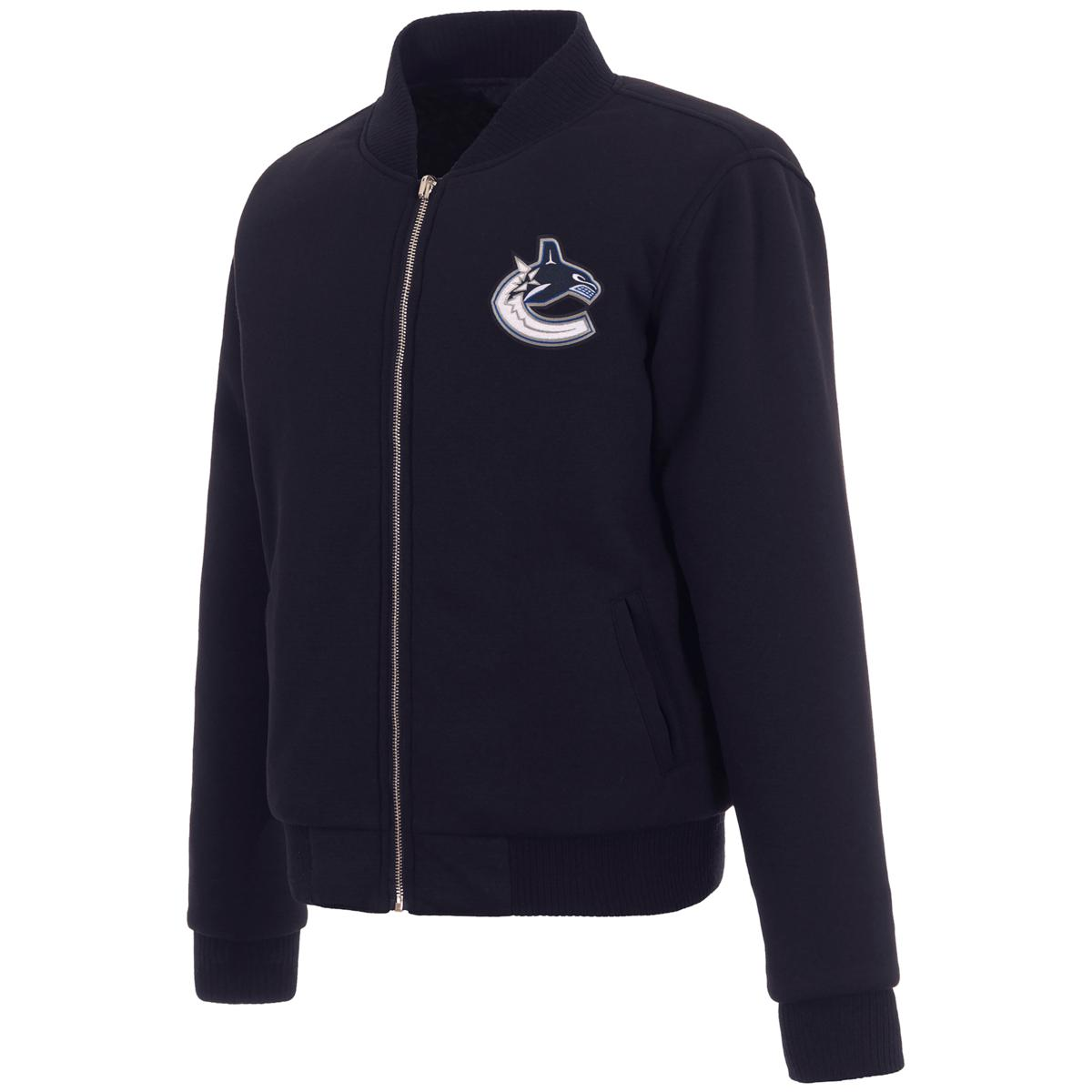 Vancouver canucks reversible full zip navy wool varsity jacket 1