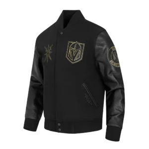 Vegas golden knights black gold wool leather varsity jacket black 2