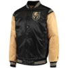 Vegas golden knights enforcer full snap satin varsity jacket blackgold 1