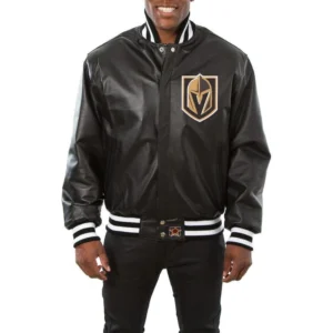 Vegas golden knights full real leather varsity jacket black 1