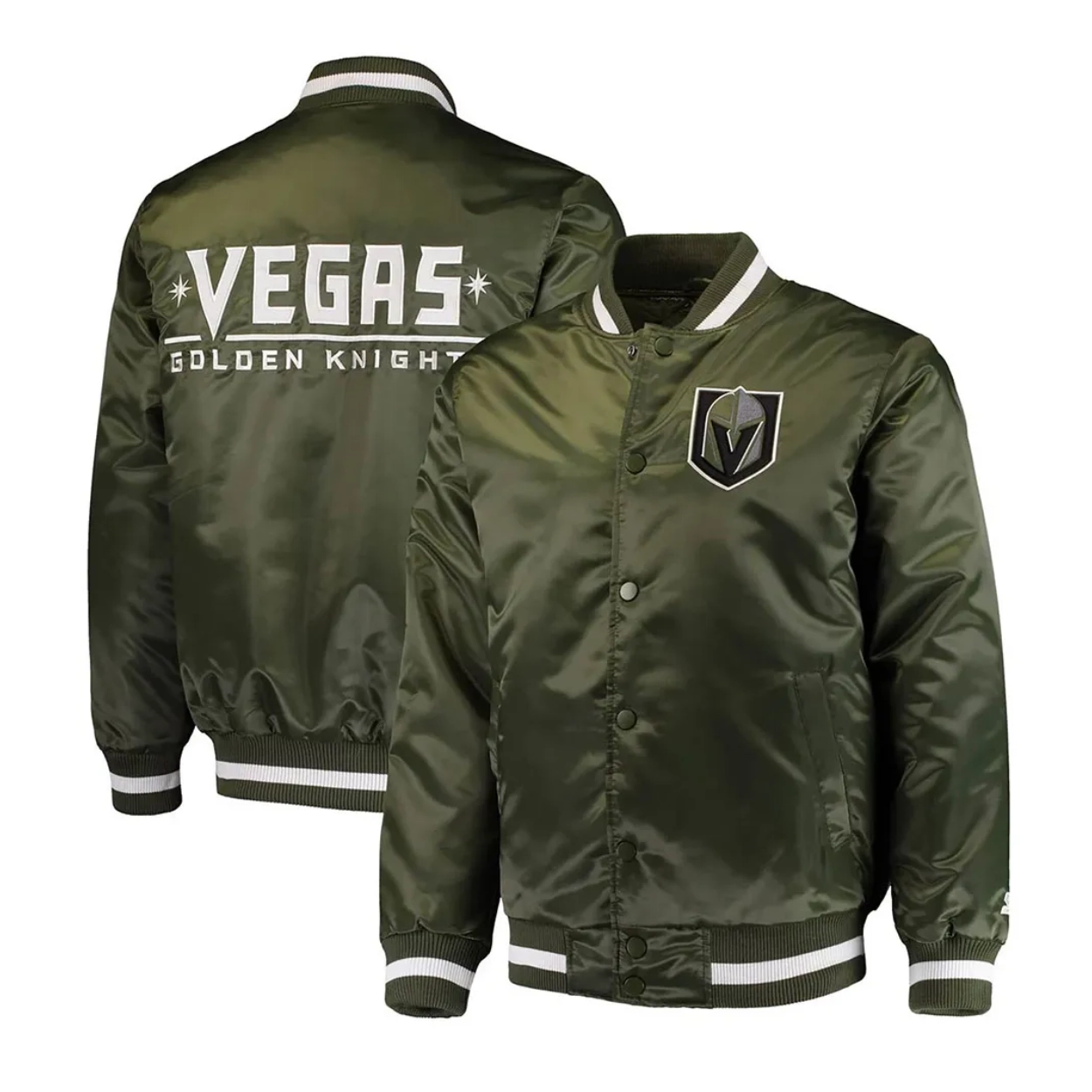 Vegas golden knights full snap green varsity jacket