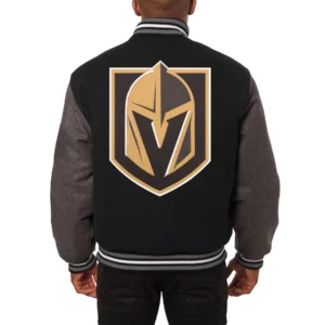Vegas golden knights handmade two tone wool varsity jacket black grey 1 1