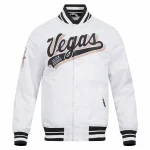 Vegas Golden Knights Script Tail White Satin Jacket