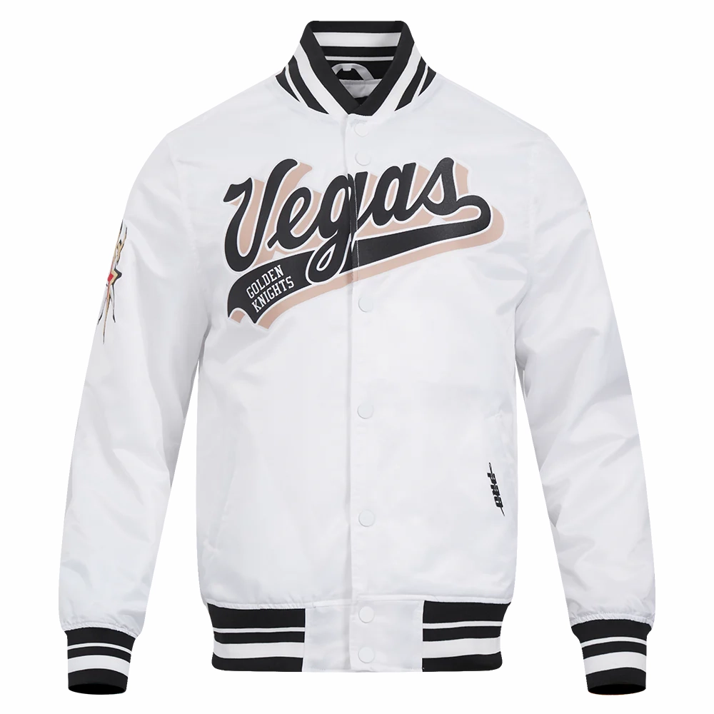 Vegas golden knights script tail satin jacket white 1