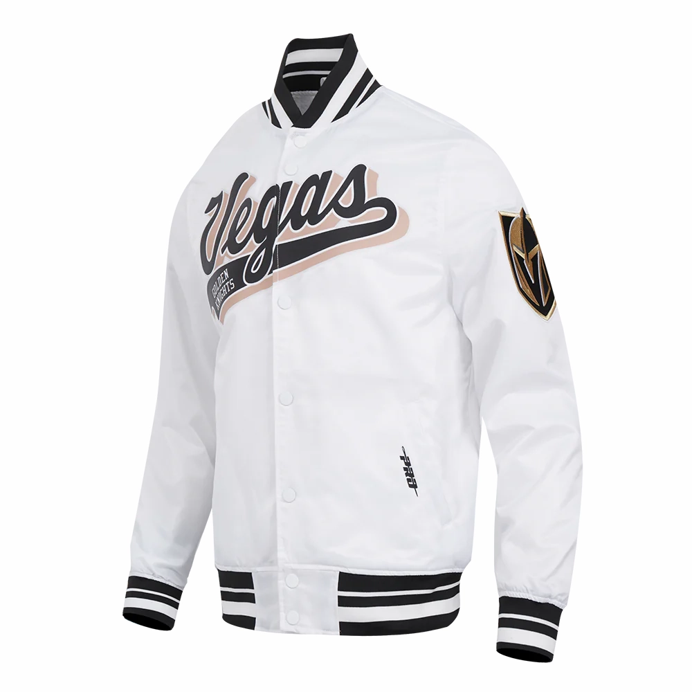 Vegas golden knights script tail satin jacket white 2