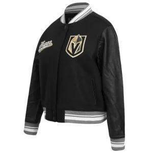 Vegas golden knights script tail womens wool leather varsity jacket black 2