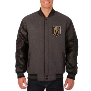 Vegas golden knights two tone charcoal varsity jacket