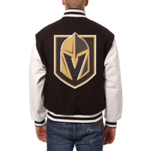 Vegas golden knights two tone wool leather varsity jacket black white 1 1