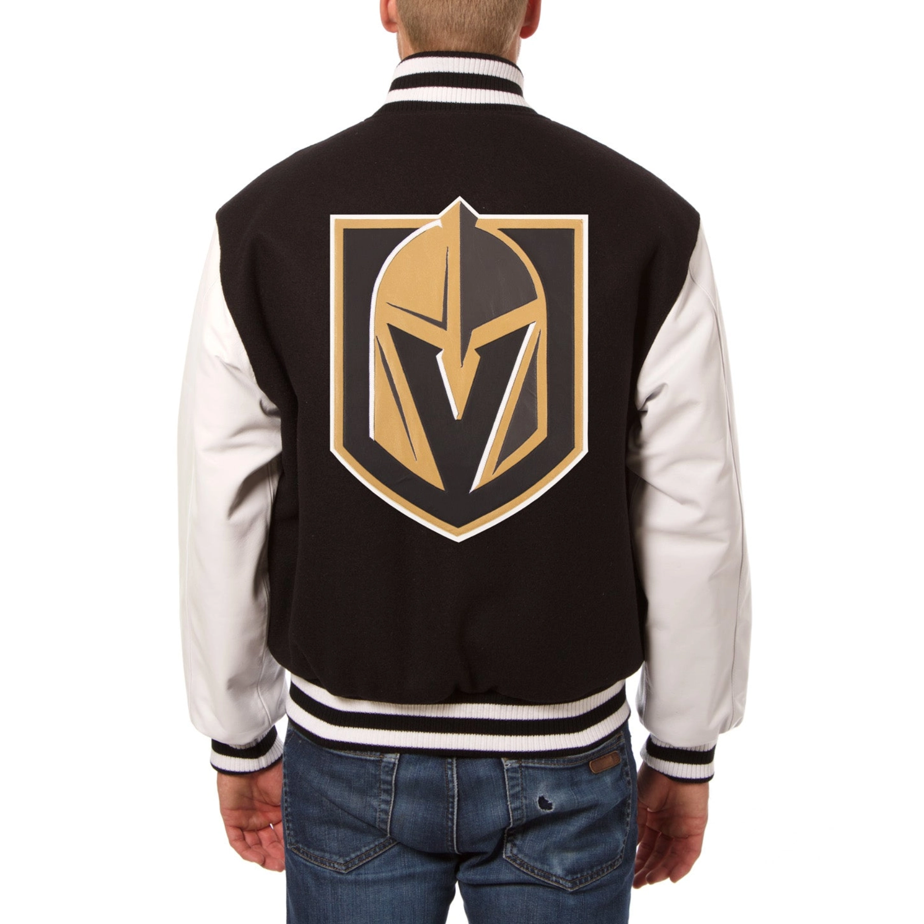 Vegas golden knights two tone wool leather varsity jacket black white 1 1