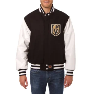 Vegas golden knights two tone wool leather varsity jacket black white 1
