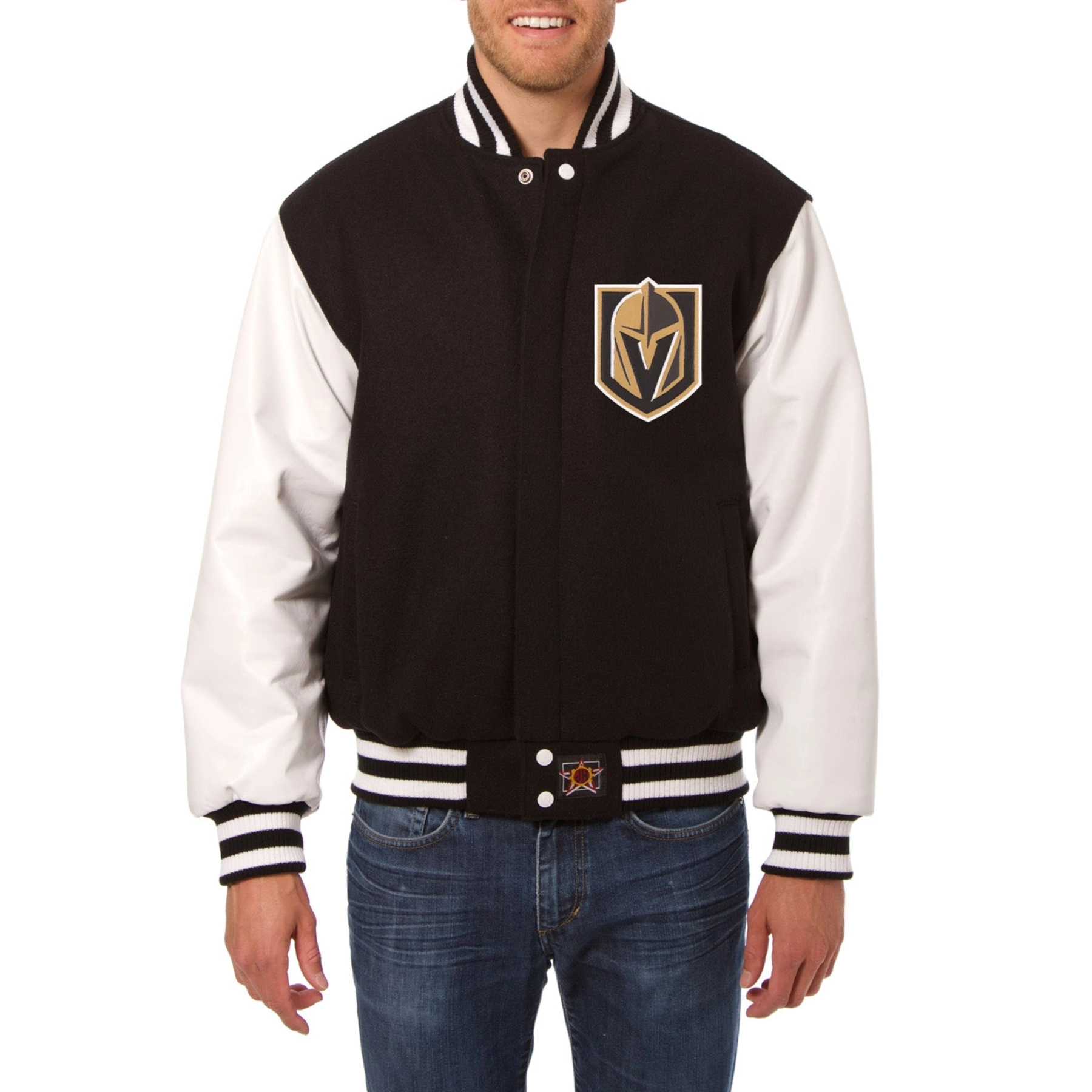 Vegas golden knights two tone wool leather varsity jacket black white 1