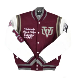Virginia union university motto 30 maroon white wool leather varsity jacket