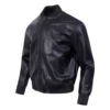 Washed vanguard chicago bulls leather zipper bomber jacket