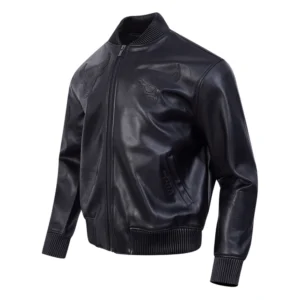 Washed vanguard chicago bulls leather zipper bomber jacket