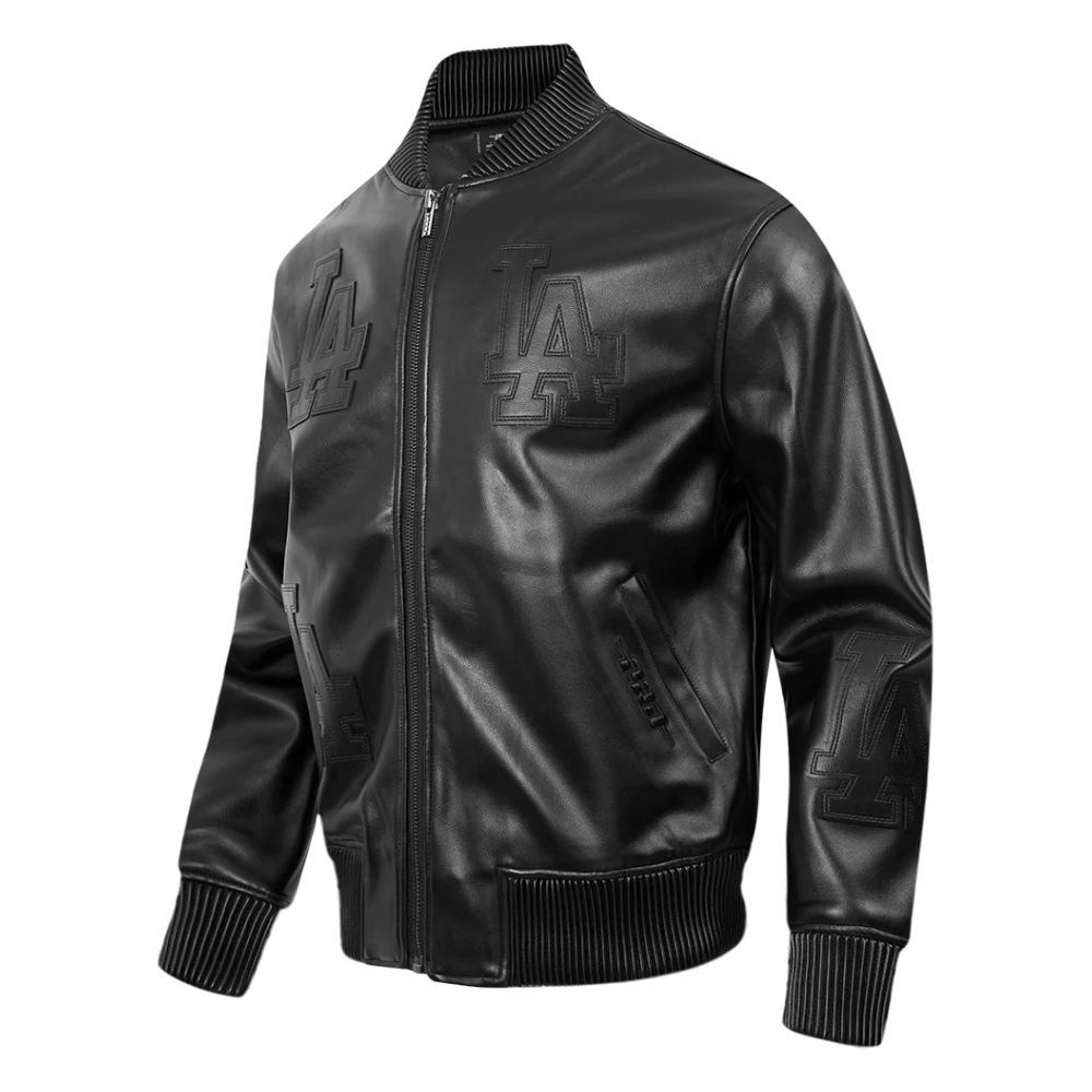 Washed vanguard los angeles dodgers black leather jacket