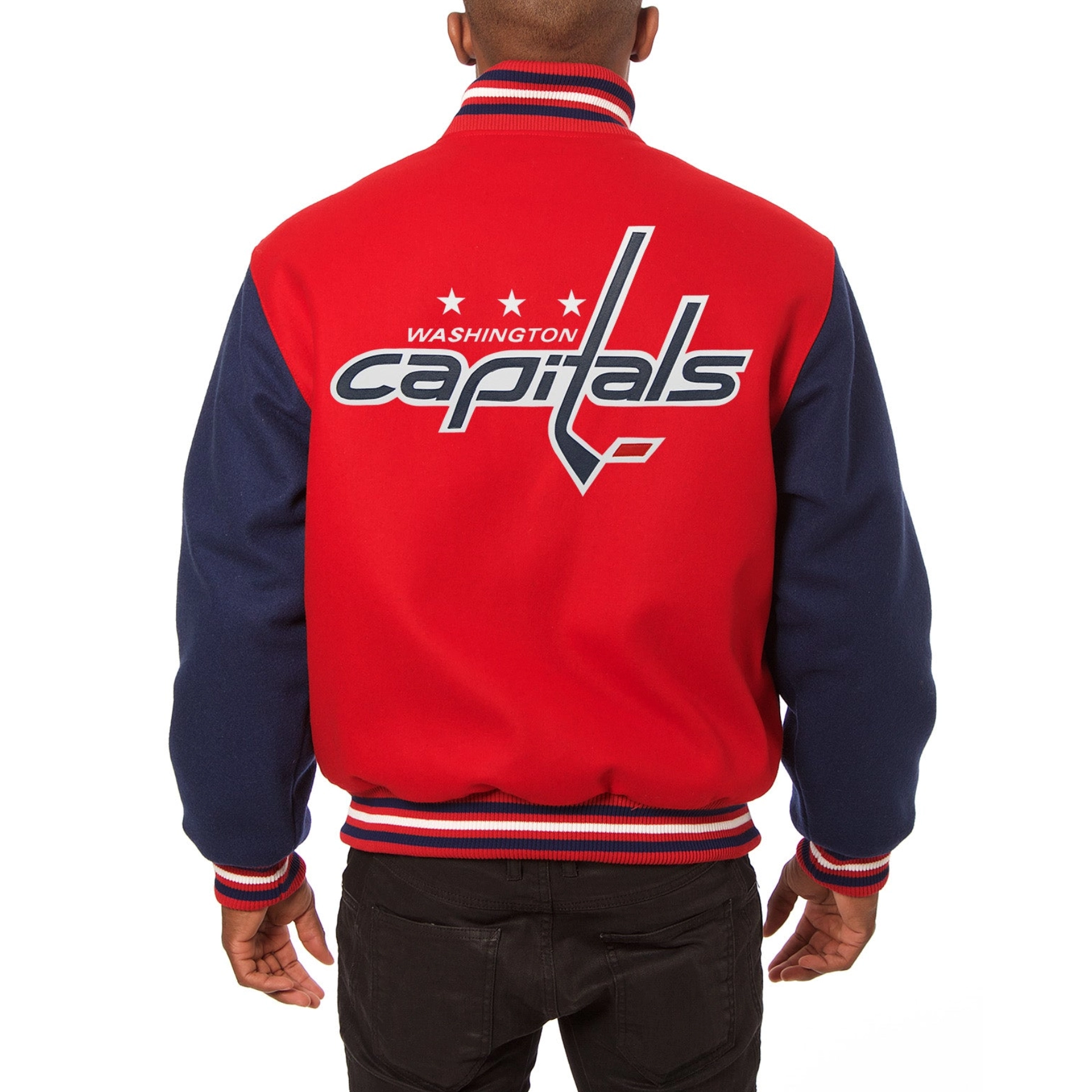 Washington capitals handmade two tone wool varsity jacket red navy 1 1
