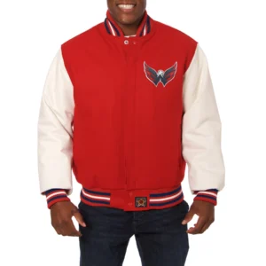 Washington capitals two tone wool leather varsity jacket red white 1 1