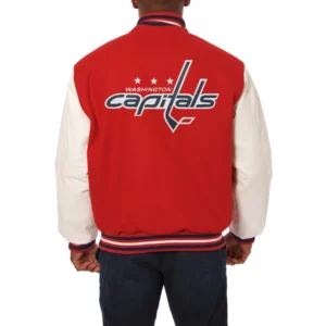 Washington capitals two tone wool leather varsity jacket red white 2 1