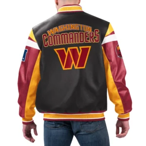Washington commander full zip leather varsity jacket black 1 1