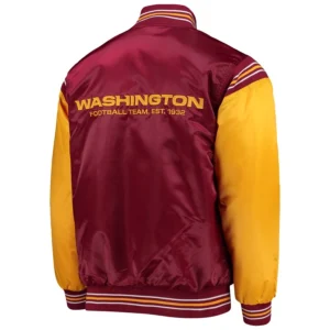 Washington commanders enforcer full snap satin varsity jacket maroonyellow 2