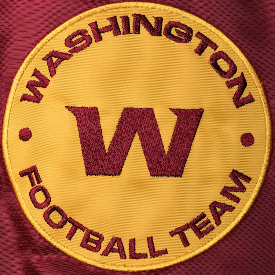 Washington commanders enforcer full snap satin varsity jacket maroonyellow 3