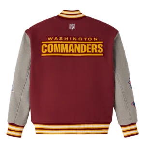 Washington commanders green grey full snap wool varsity jacket