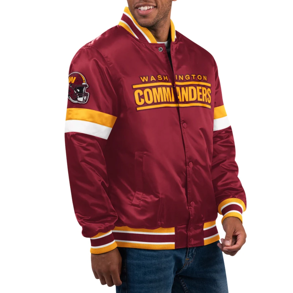 Washington commanders home game satin varsity jacket maroon 1