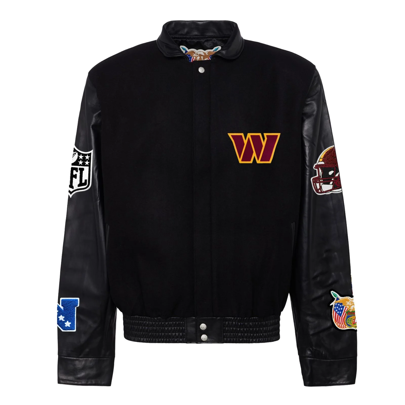 Washington commanders jeff hamilton wool leather varsity jacket black 1