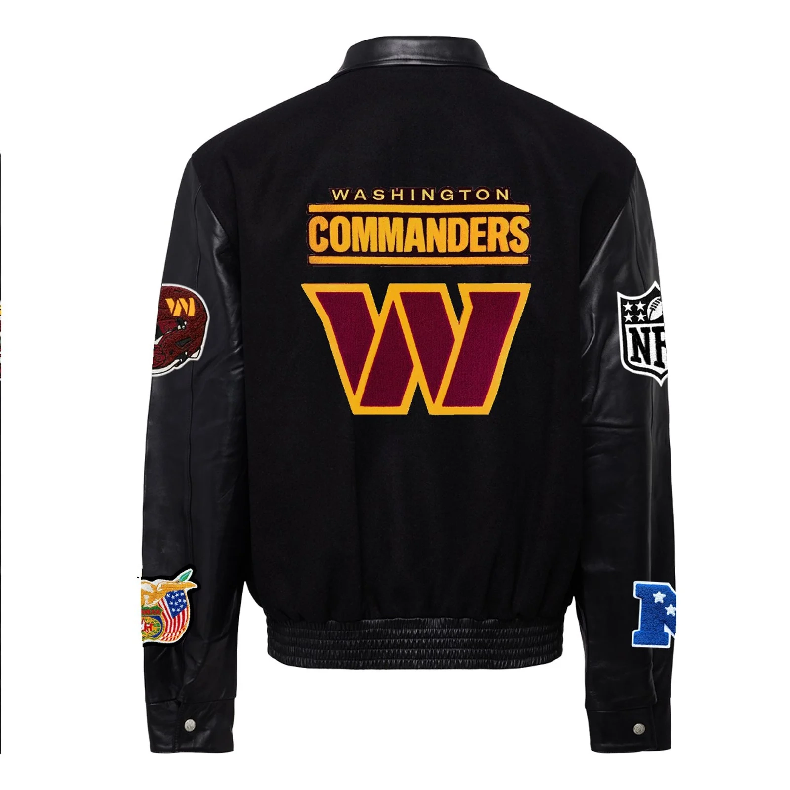 Washington commanders jeff hamilton wool leather varsity jacket black 2